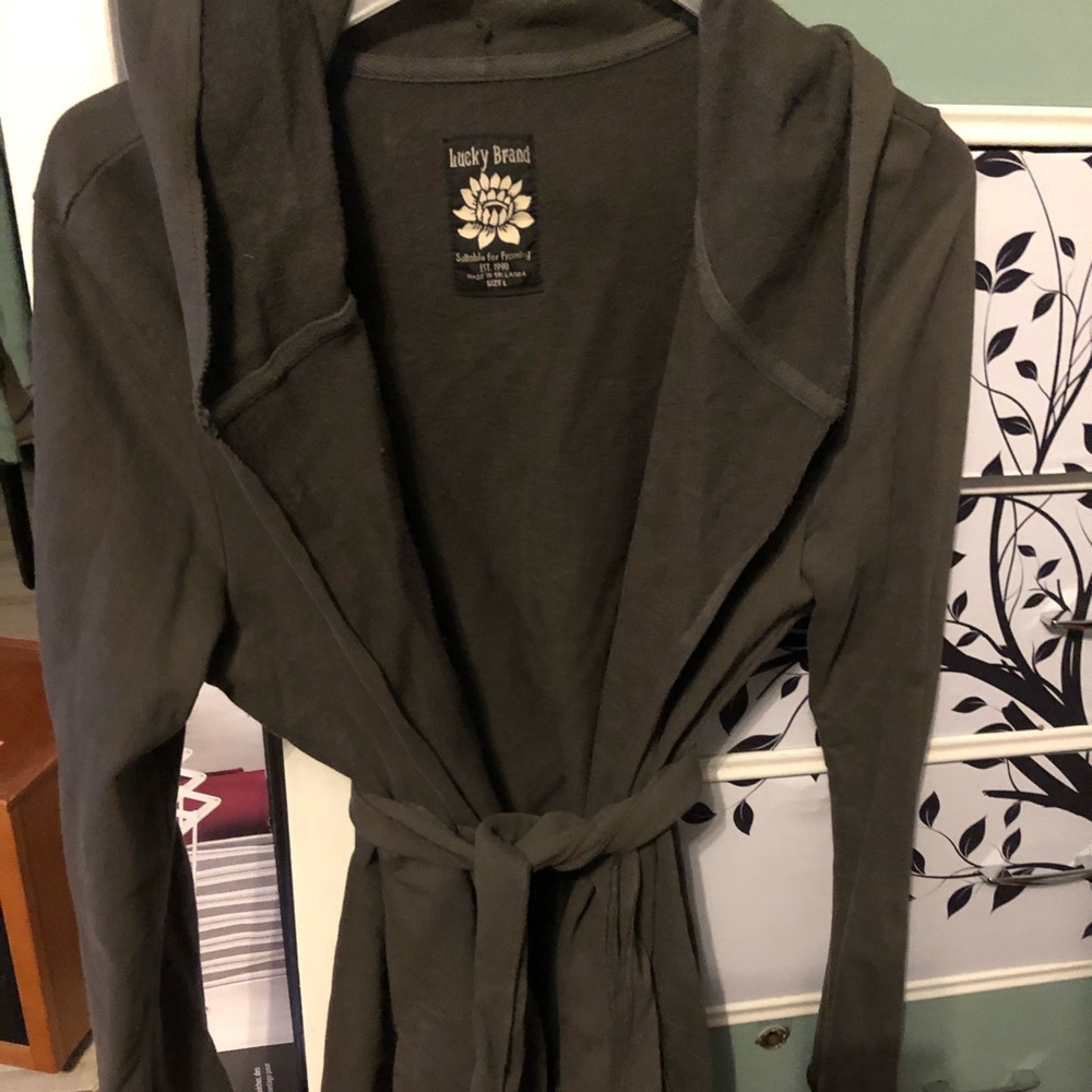 Lucky Brand hooded fleece belted jacket Sz L